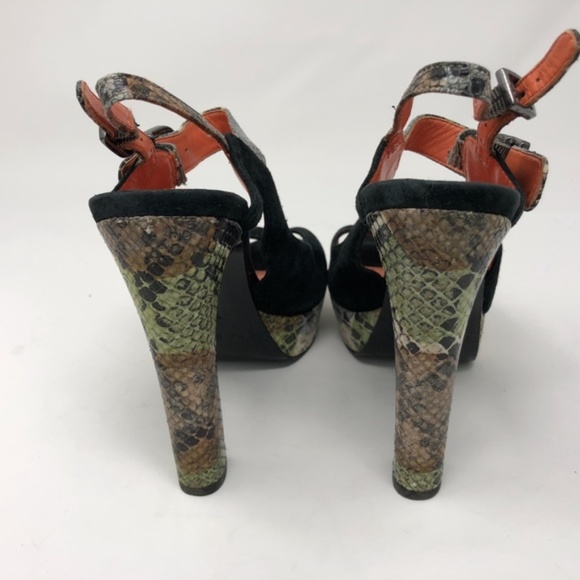 Via Spiga Marie Black Platform Chunky Heel Snake Platform Orange Camouflage - Picture 5 of 9